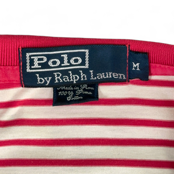 Vintage Ralph Lauren Polo Shirt Adult MEDIUM Pink White Stripe Small Pony 90s - Picture 4 of 9
